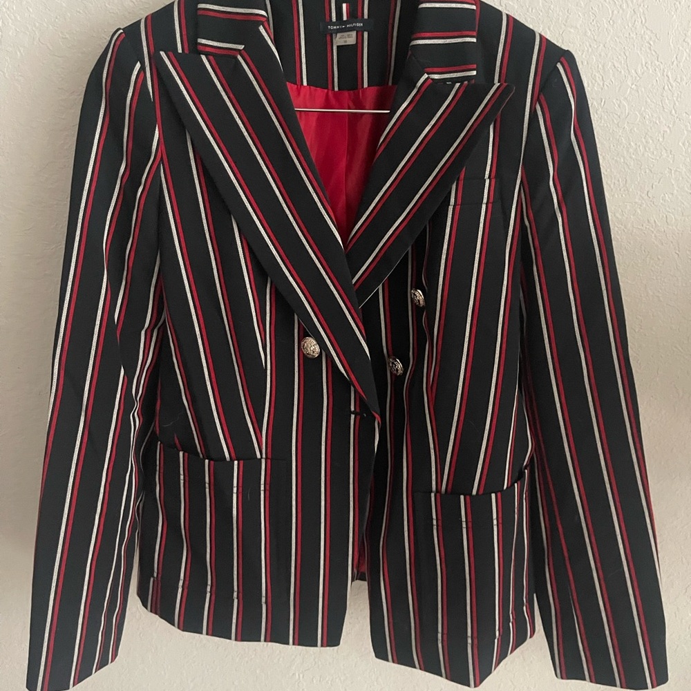 Tommy Hilfiger Black and Red Striped Blazer